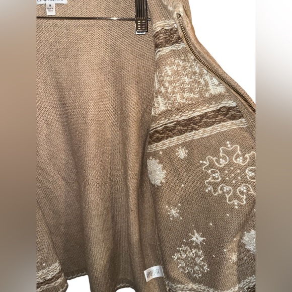 CARDIGAN SWEATER Zip Up CROFT & BARROW tan white SNOWFLAKES medium - Picture 6 of 13